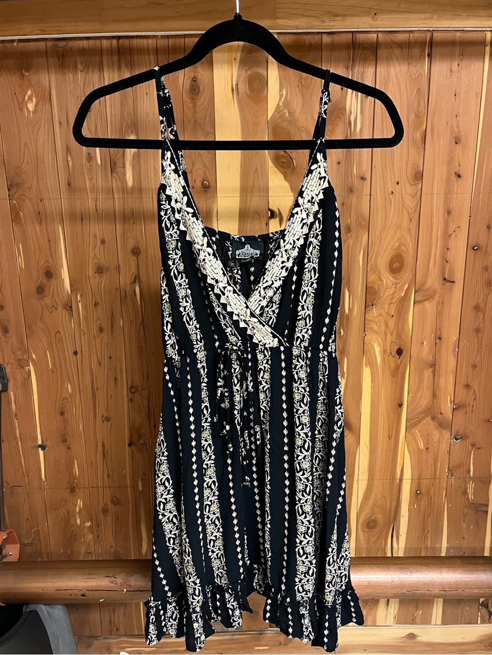 Angie Black and Cream Printed Spaghetti Strap Mini Dress